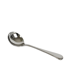 Shiny stainless steel spoon, shaped to be ideal for cupping specialty coffee. It has the elegant Patricia 'P' etched into the bowl.