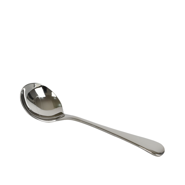 Shiny stainless steel spoon, shaped to be ideal for cupping specialty coffee. It has the elegant Patricia 'P' etched into the bowl.